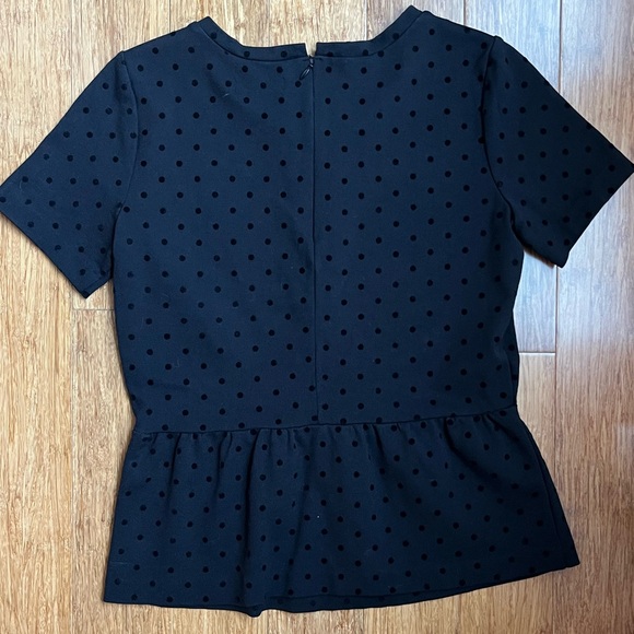 Madewell Size Small Black Polka Dot Short Sleeve Peplum Top EUC - Picture 2 of 4
